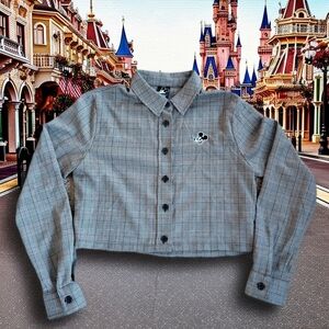 Forever 21 Women's Gray Plaid Blazer with Embroidered Patch